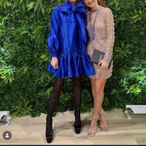 AKIRA Electric Blue Satin Bow Ruffle Mini Dress